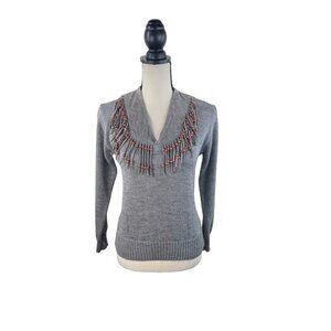 Vintage Miller Outerwear Western Rodeo Festival Leather Fringe Knit Sweater